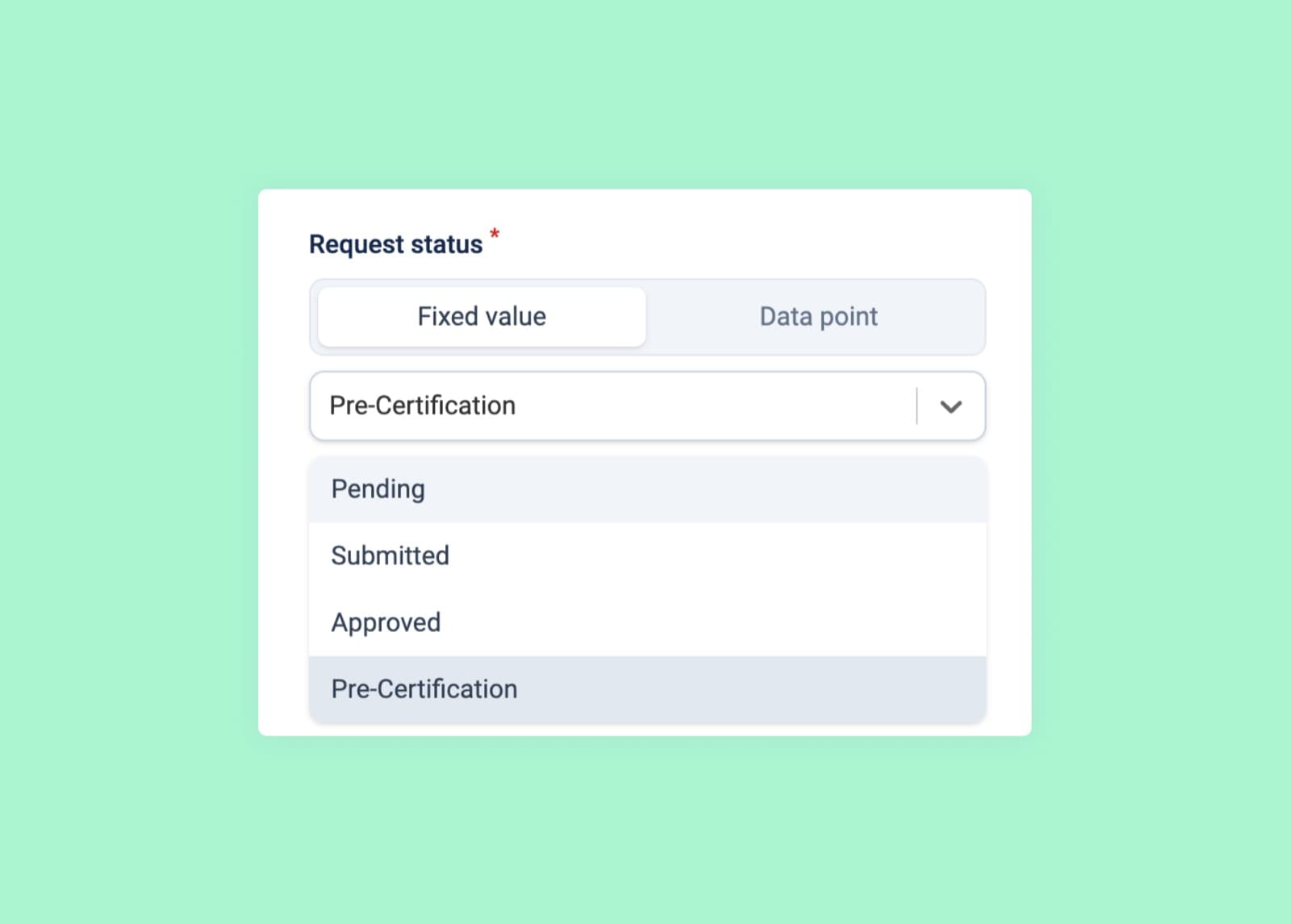 A dropdown on an extension action field