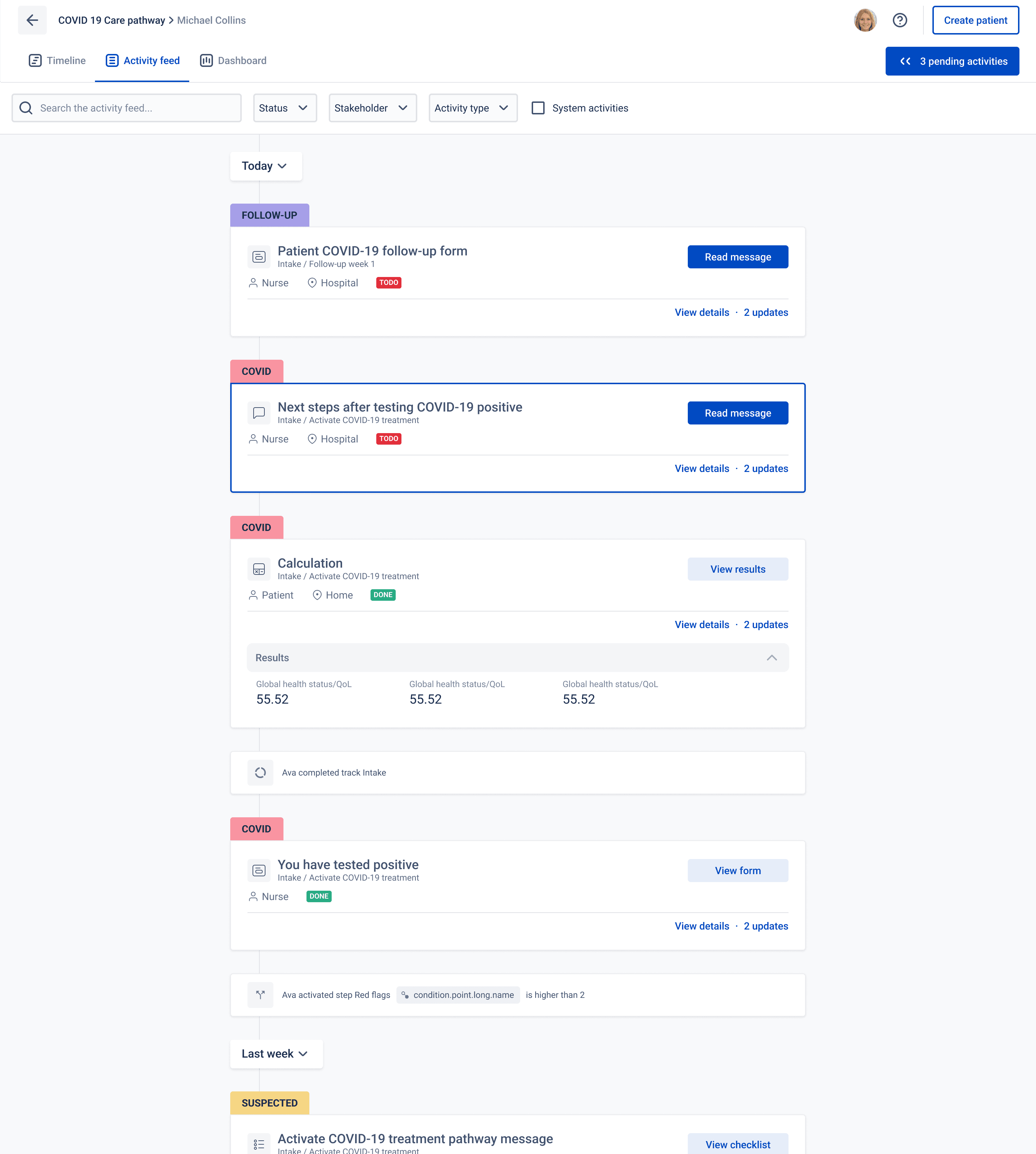 The activity feed in Awell Care