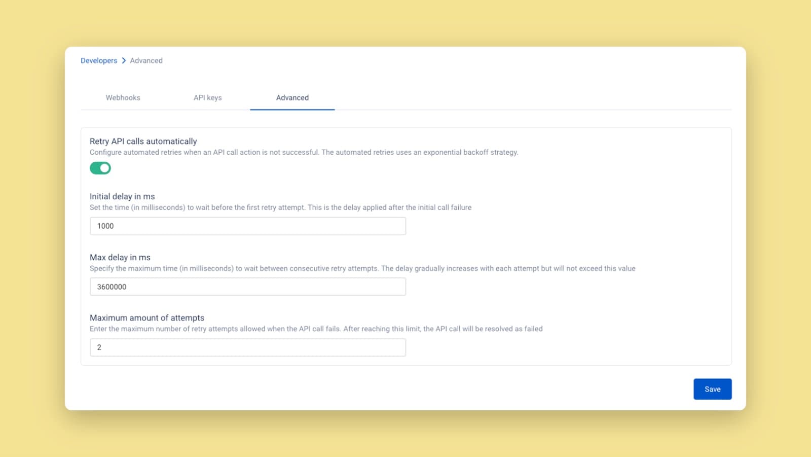 Configuring retry logic for failed API calls
