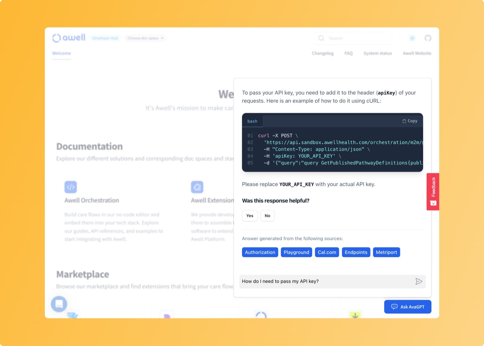 AvaGPT on the Awell developer hub
