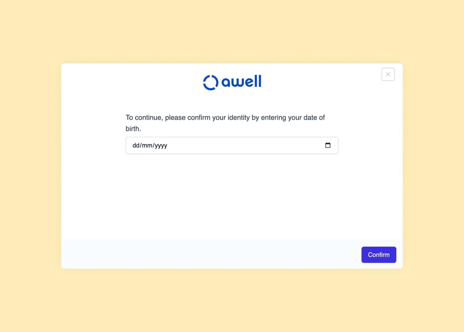 The date of birth verification step in Hosted Pages