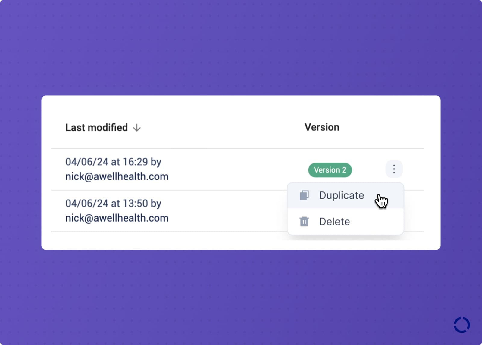 Duplicating a care flow from the Awell Studio menu