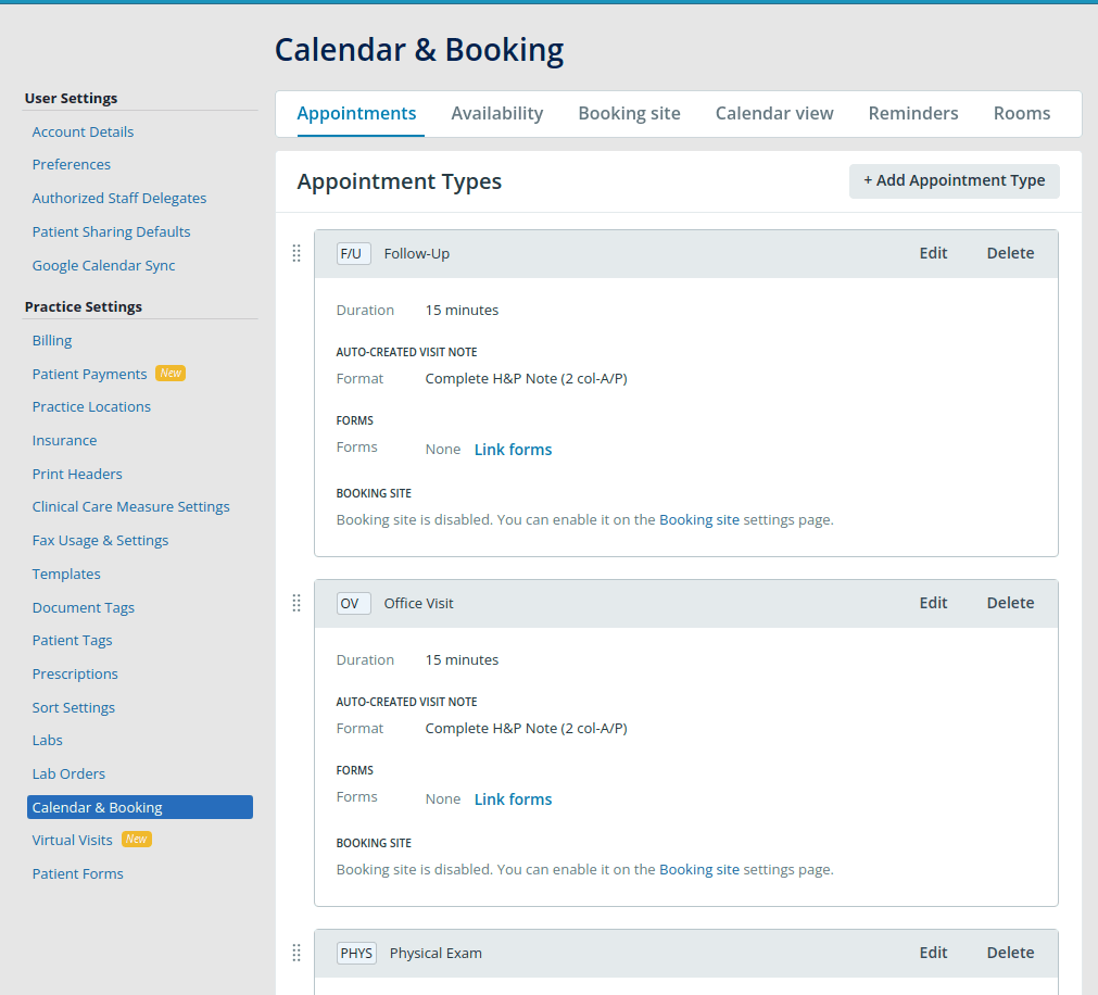 Elation Appointment Types Appointment types