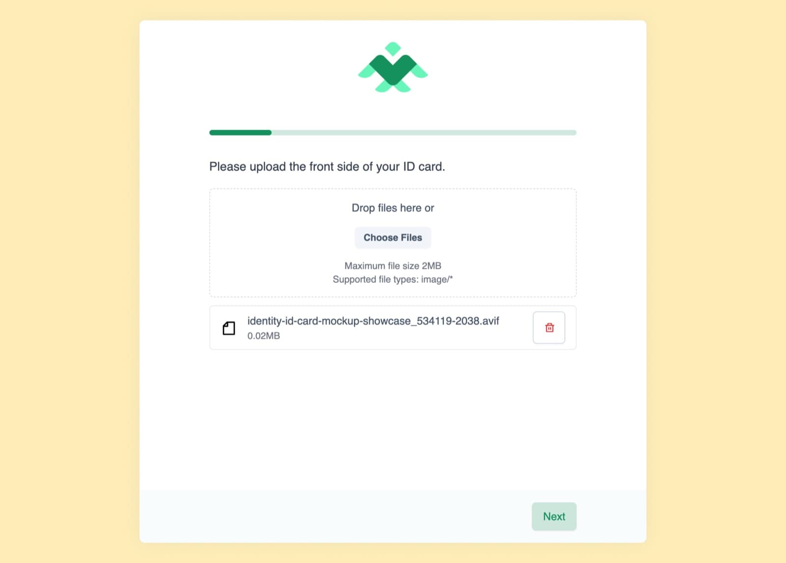 A file upload question in the form builder