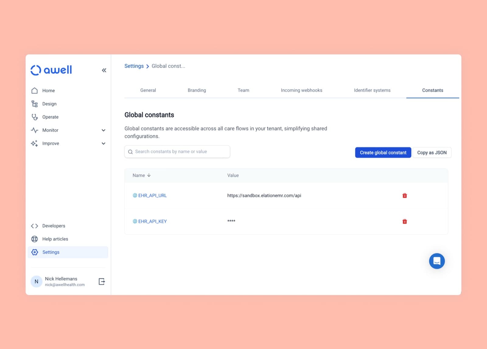 Managing global constants for an organization