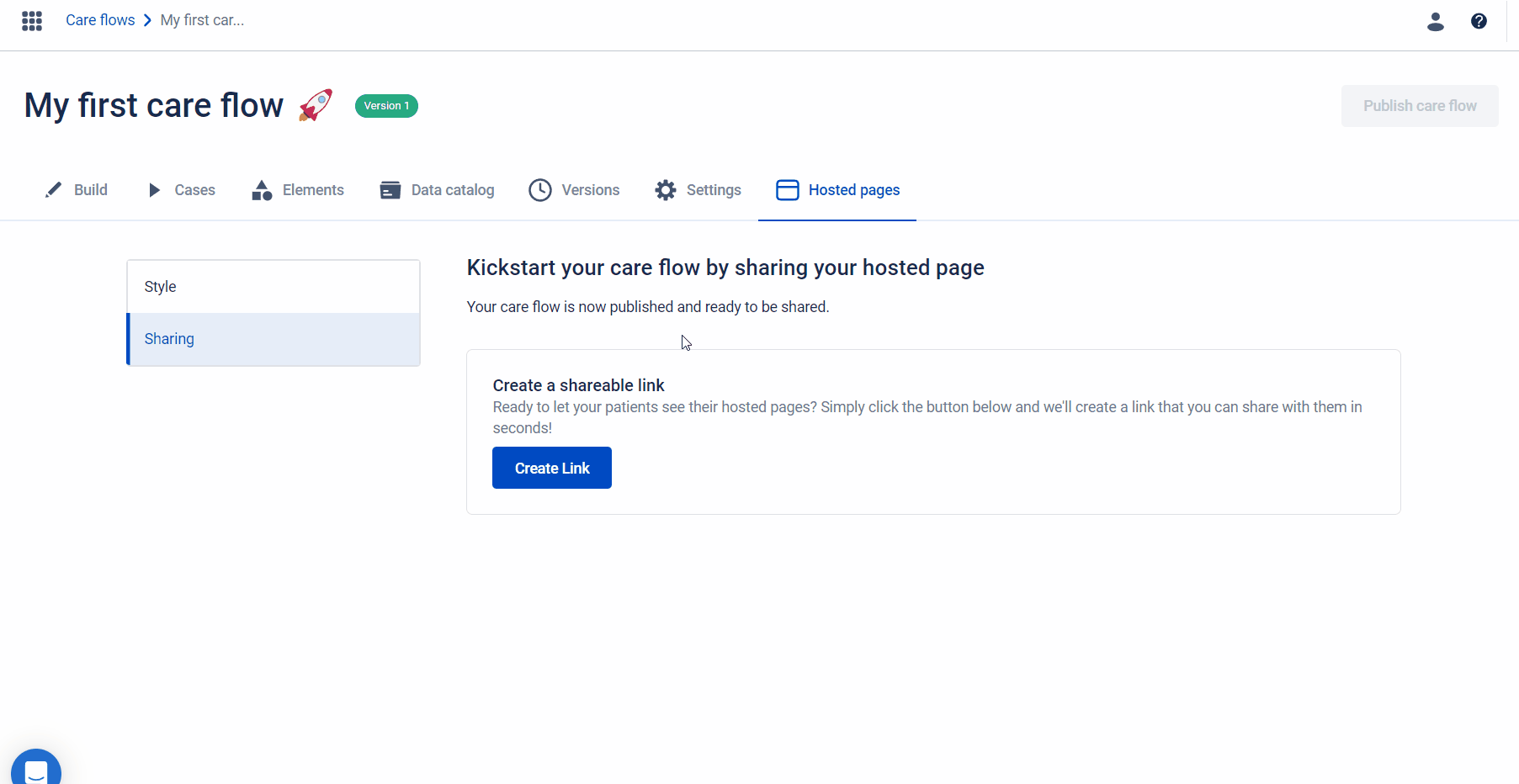 Generating a Hosted Pages link for a care flow