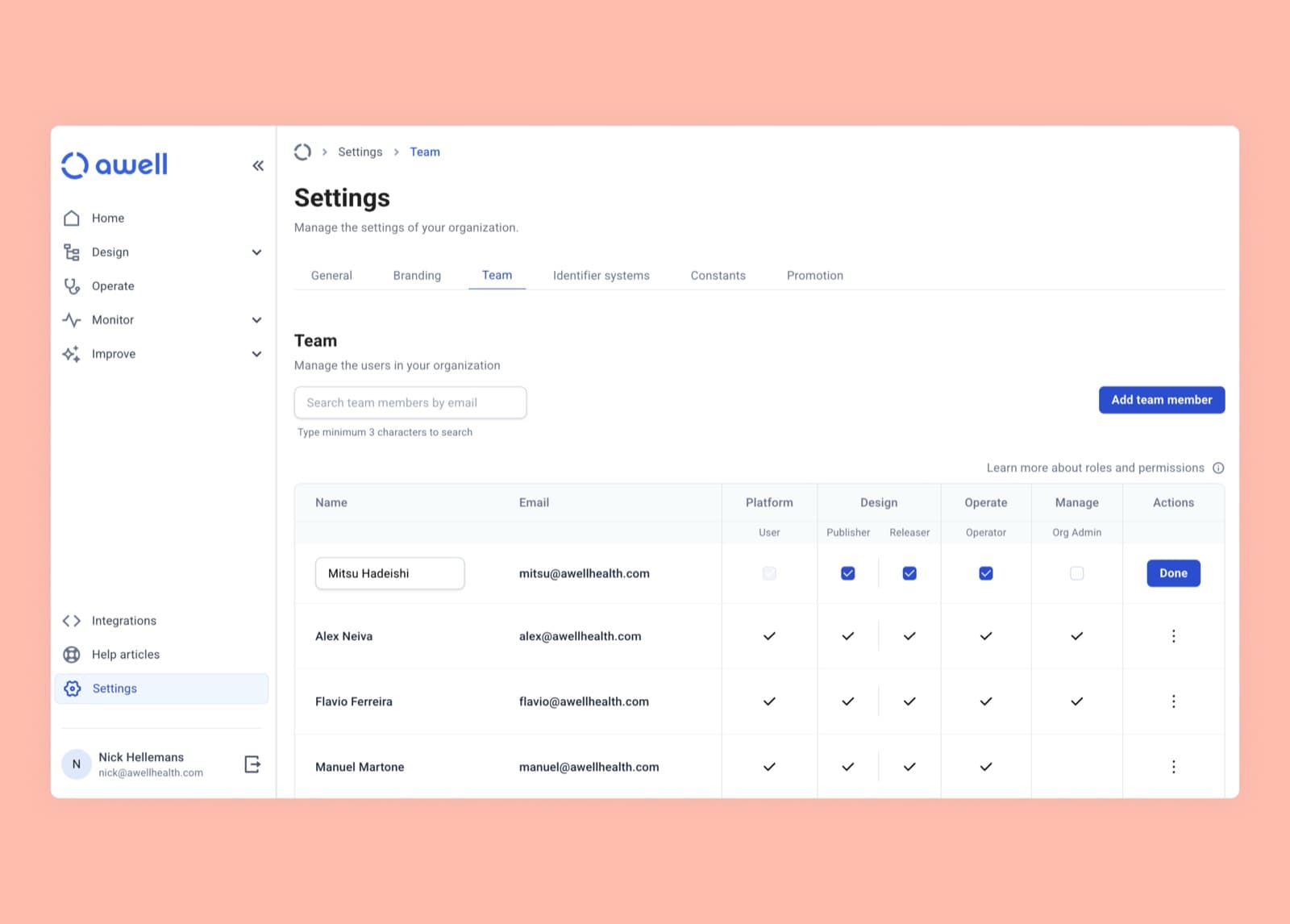 Assigning the Publisher and Releaser roles in the settings section
