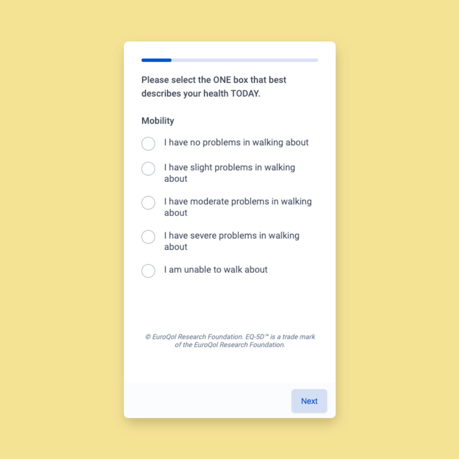 A standardized questionnaire in Hosted Pages